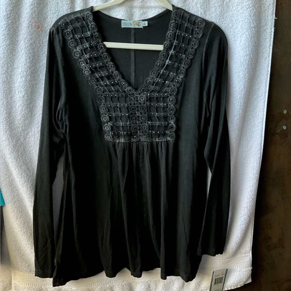 Unity World Wear Black Smocked Blouse